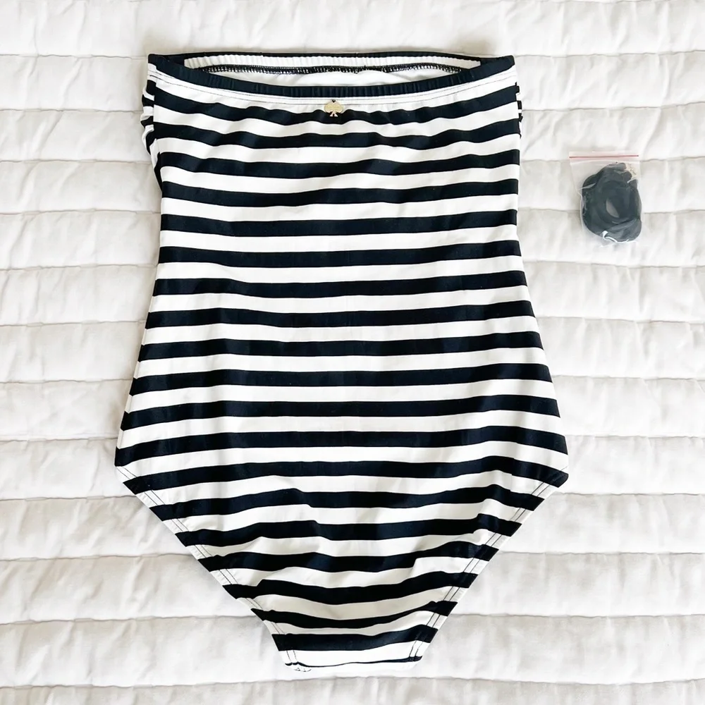 Kate Spade Striped off white/black swimsuit one piece sz XS